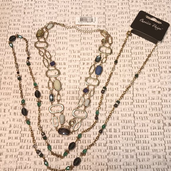 Charlie Paige long station & a 2 layer chunky link necklace lot - NEW - Picture 1 of 11